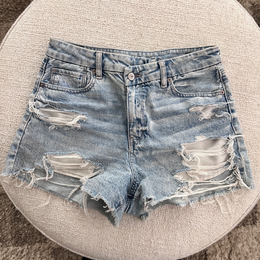 American Eagle Outfitters Ripped Light Blue Jean Shorts